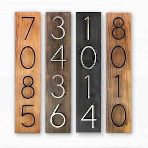 Vertical Address Plaque, Cedar Number Sign, Mount Floating House Number, Vertical Wooden House Numbers, Modern Wood House Number Sign