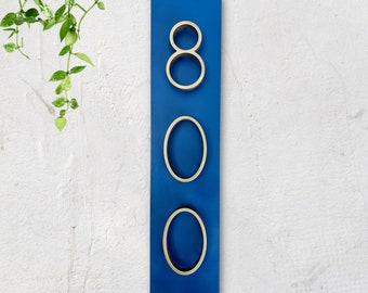 Gold House Number Sign, Brass Home Numbers,  Modern Vertical Address Plaque, Personalized Housewarming Gift, Navy Blue and Gold Home Decor