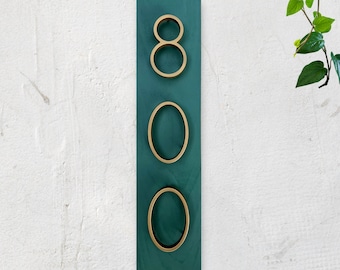 Green Address Sign with Gold Numbers , Vertical Orientation, Navy Option, Solid Wood