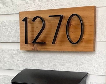 Custom Horizontal House Number Sign | Wood Address Plaque | Outdoor Cedar Home Numbers