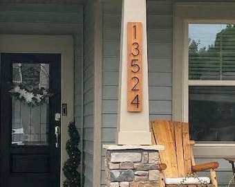 Wood Address Sign for House, Vertical House Number Plaque, Trending House Numbers, Solid Cedar Wood Address Sign, Metal Floating Numbers