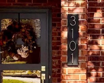 Vertical Address Plaque, Floating Numbers, Solid Wood Modern Number Address Sign