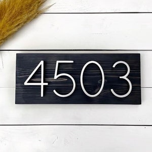 House Number Sign, Black Address Sign Modern Horizontal, Modern Address Plaque, House Numbers, Wood Black Address Sign image 2