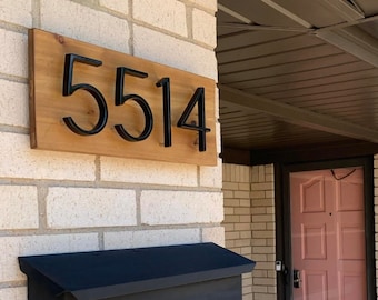 Modern House Number Sign, Address Sign, Modern Floating House Numbers, Cedar Wood Address Sign, Horizontal, House Numbers Brown