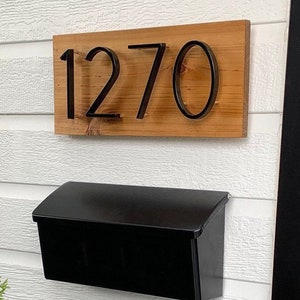 House Number Sign, Black Address Sign Modern Horizontal, Modern Address Plaque, House Numbers, Wood Black Address Sign image 4