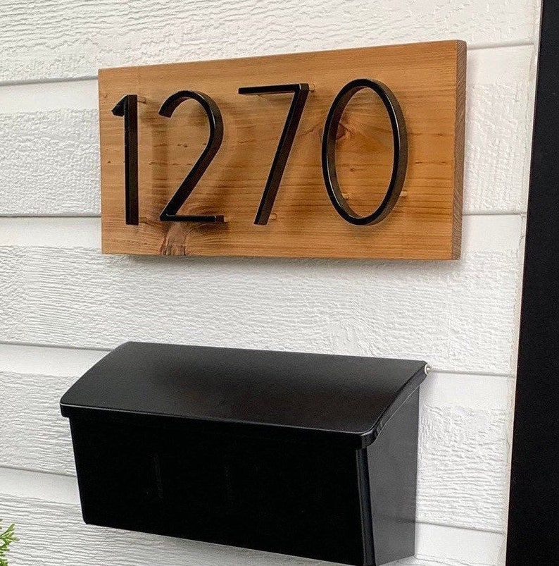 House Number Sign, Black Address Sign Modern Horizontal, Modern Address Plaque, House Numbers, Wood Black Address Sign image 4