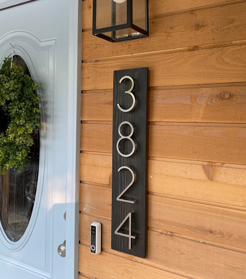 Letrero de dirección moderno, placa vertical con número de casa, letrero para cabaña de playa, regalo para casa nueva, regalo personalizado, decoración exterior para casa de vacaciones Ebony