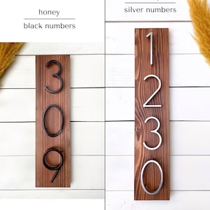 Black House Numbers on Wood, Modern House Number Sign, Metal House Numbers, Modern Address Sign, Wood Address Plaque, In Laws Gift Honey