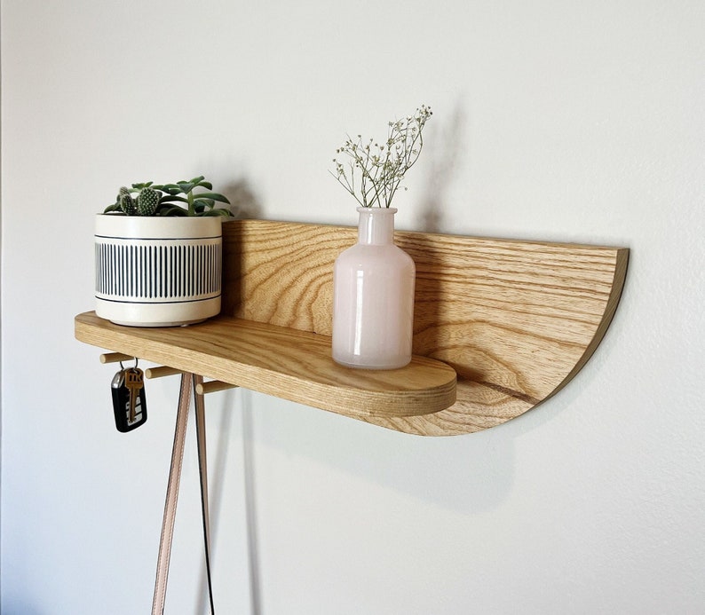 Modern Wall Shelf With Hooks Entryway Organizer With Wooden Etsy
