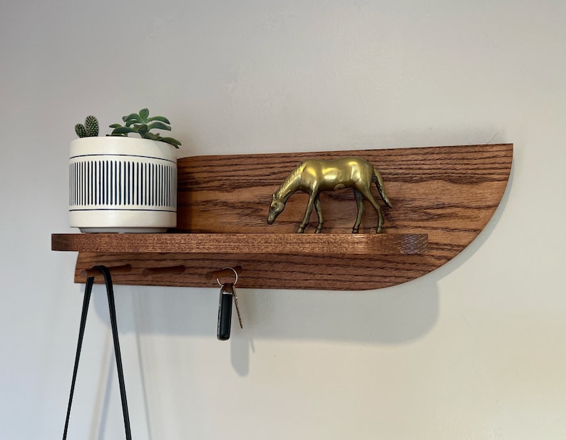 Modern Wall Shelf With Hooks Entryway Organizer With Wooden Etsy