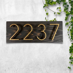House Number Sign, Black Address Sign Modern Horizontal, Modern Address Plaque, House Numbers, Wood Black Address Sign image 1