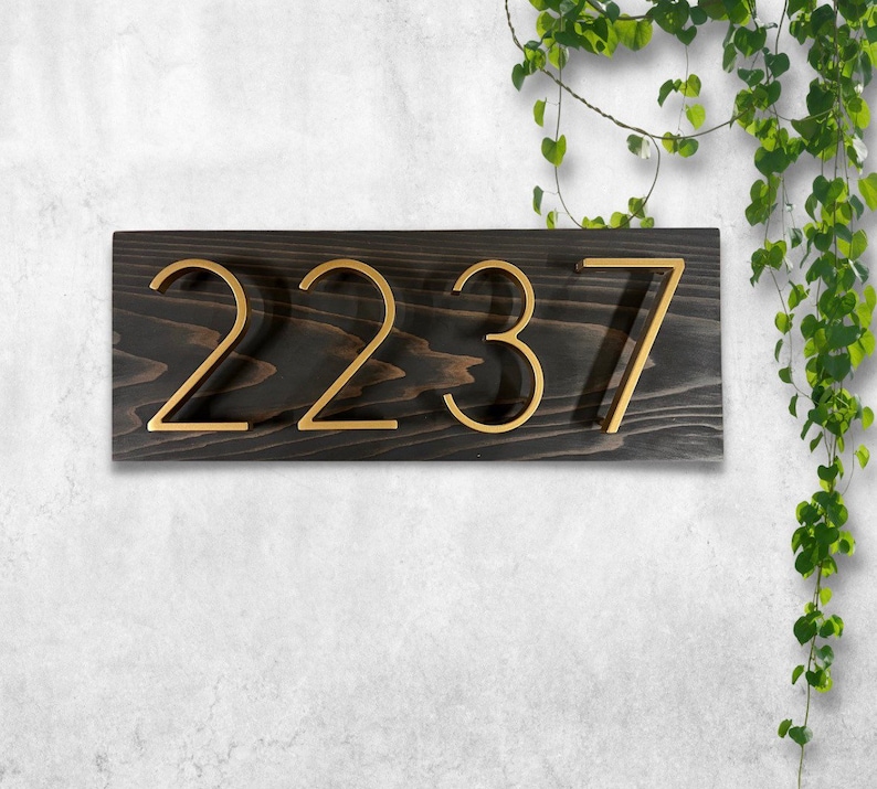 House Number Sign, Black Address Sign Modern Horizontal, Modern Address Plaque, House Numbers, Wood Black Address Sign image 1