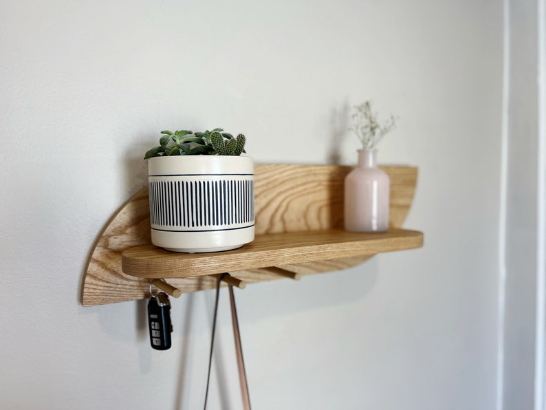 Modern Wall Shelf With Hooks Entryway Organizer With Wooden Etsy