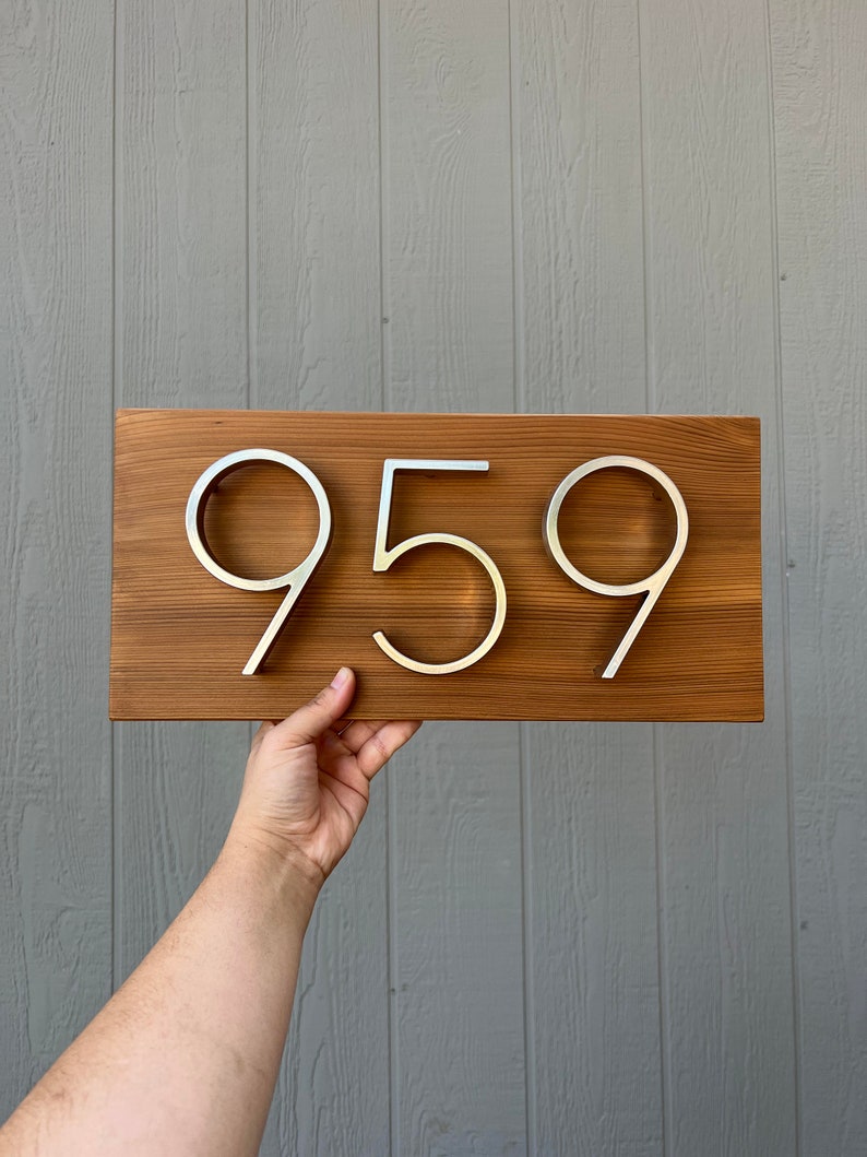 Modern House Number Sign, Address Sign, Modern Floating House Numbers, Cedar Wood Address Sign, Horizontal, House Numbers Brown