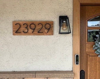 Custom Wood Address Plaque with Metal House Numbers | Outdoor Cedar House Number Sign | Modern Home Address