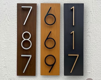 Numéro de maison personnalisé, Plaque d'adresse en bois massif teinté, Options de couleurs personnalisables