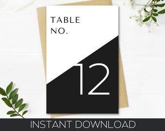 Printable Wedding Table Numbers, Minimalist Modern Black and White Table Numbers, Template Table Signs
