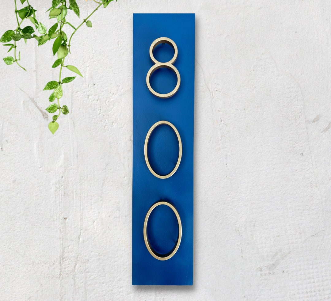 Gold House Number Sign, Brass Home Numbers, Modern Vertical Address