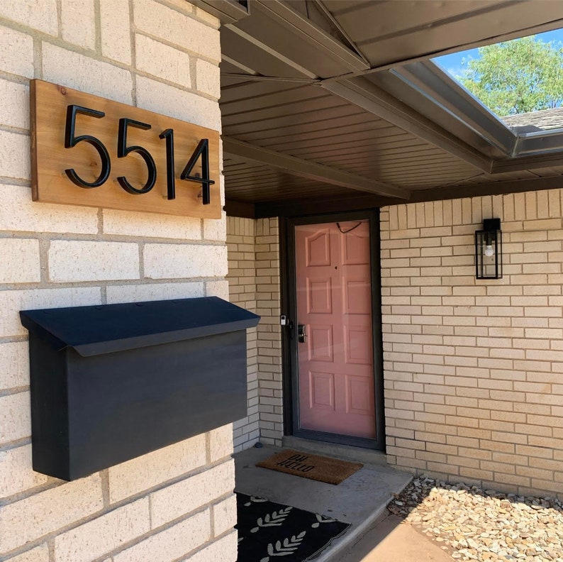 Modern House Number Sign, Address Sign, Modern Floating House Numbers, Cedar Wood Address Sign, Horizontal, House Numbers Brown