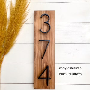 Black House Numbers on Wood, Modern House Number Sign, Metal House Numbers, Modern Address Sign, Wood Address Plaque, In Laws Gift Early American