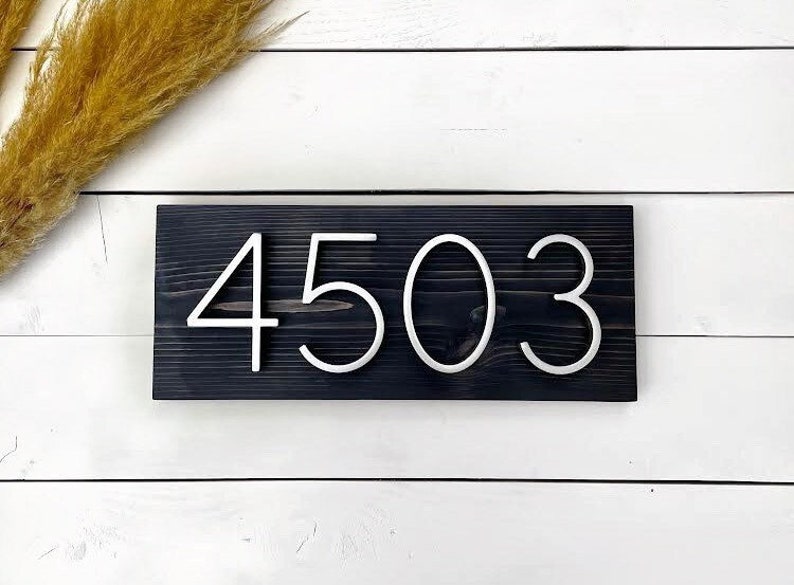 House Number Sign, Black Address Sign Modern Horizontal, Modern Address Plaque, House Numbers, Wood Black Address Sign image 2
