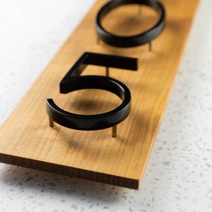 Black House Numbers on Wood, Modern House Number Sign, Metal House Numbers, Modern Address Sign, Wood Address Plaque, In Laws Gift Golden Oak