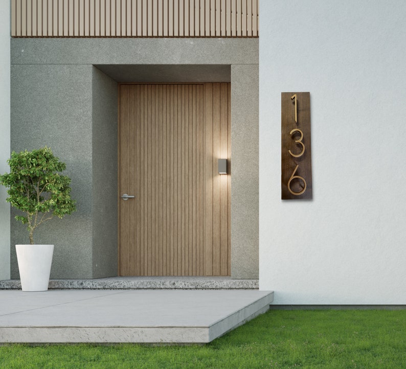 Gold House Number Sign Vertical Address Plaque New Home Etsy