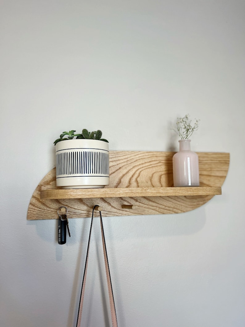 Modern Wall Shelf With Hooks Entryway Organizer With Wooden Etsy