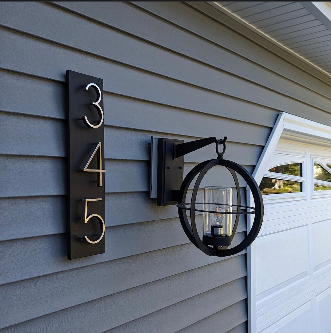 Black House Numbers on Wood Modern House Number Sign Metal Etsy