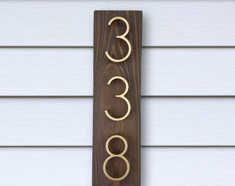 Gold House Numbers, Modern Address Sign, Vertical Address Plaque, Modern House Number Gift, Housewarming Present, Bronze House Numbers