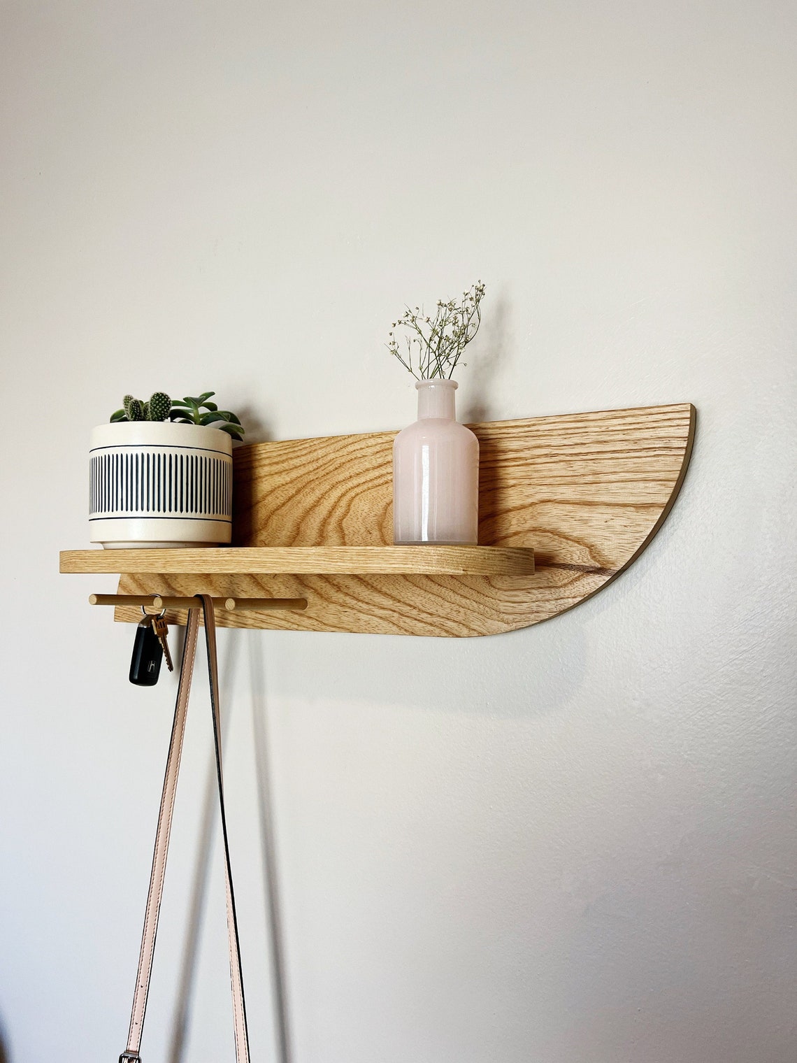 Modern Wall Shelf With Hooks Entryway Organizer With Wooden Etsy