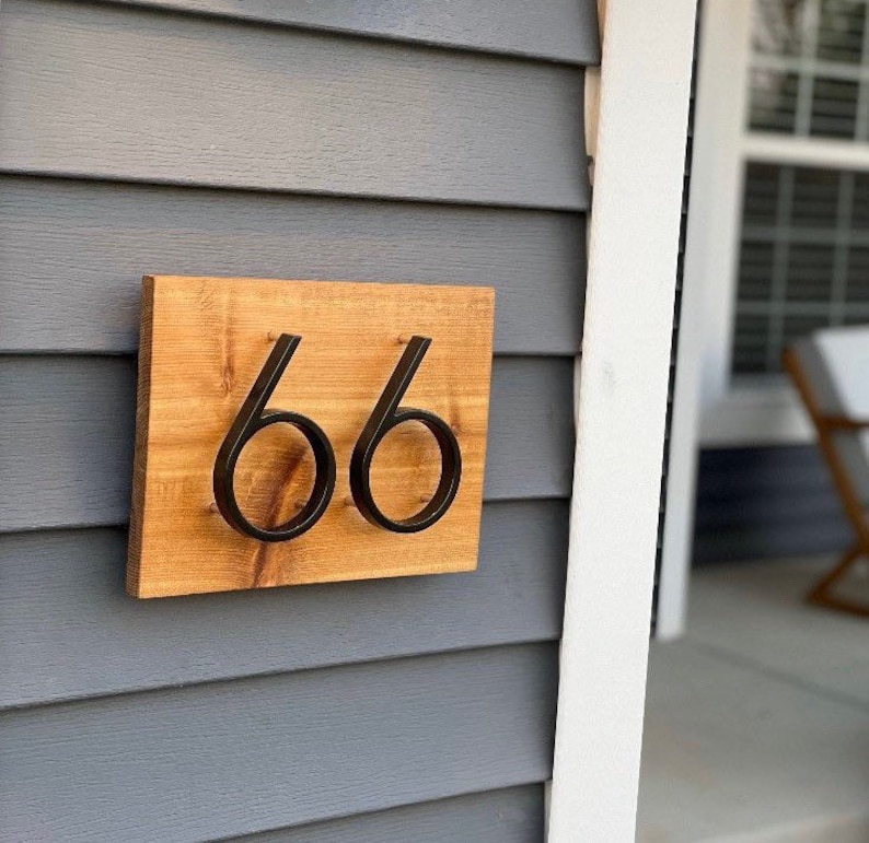 House Number Sign, Black Address Sign Modern Horizontal, Modern Address Plaque, House Numbers, Wood Black Address Sign image 3