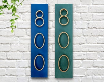 Brass Gold House Numbers Sign, Vertical Wood Address Plaque for Home, Personalized New Home Gift, 5 inch Numbers