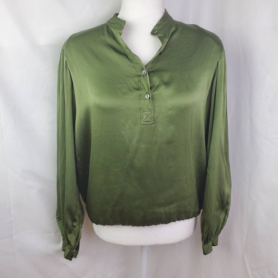 Vintage 1970's Saint Laurent 100% Silk Blouse, Pea