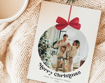 Modern Christmas Card Template Canva | Photo Holiday Card | Minimal Xmas Card | Family Christmas Photo Card | Printable Holiday Template