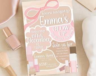 Glow-Up Birthday Invitation Template | Spa Party Invitation | Editable Canva Template | Girls Spa Party | Tween Birthday Invite