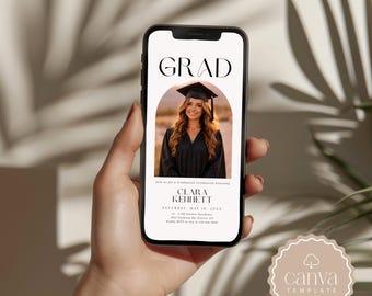 Modern Luxe Graduation Phone Invitation Template | 1080x1920 Mobile Invite | Editable Canva Template | Digital Graduation Announcement |