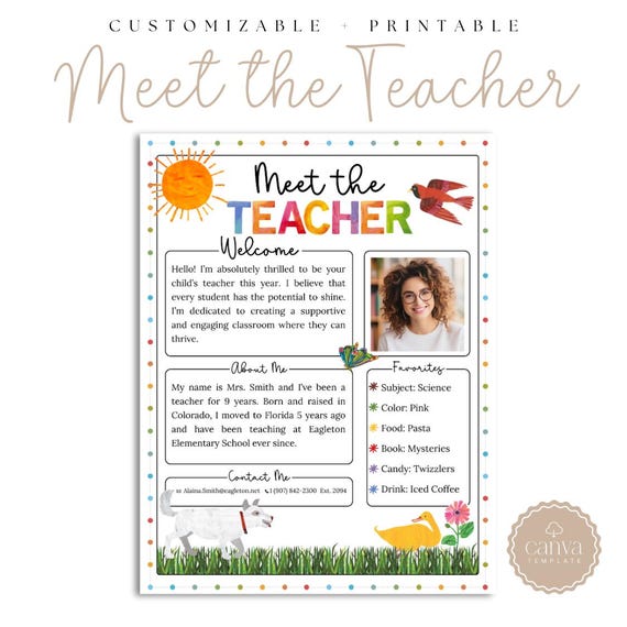 Editable Meet the Teacher Template: Eric C Classroom Printable (Canva Digital Download)