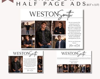 Editable Half Page Yearbook Ad Template | 8.5x5.5 Senior Ad | Canva Template | High School Yearbook Tribute | Graduation Ad