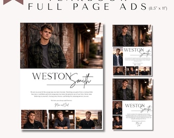 Editable Full Page Yearbook Ad Template | 8.5x11 Senior Ad | Canva Template | High School Yearbook Tribute | Graduation Ad Template