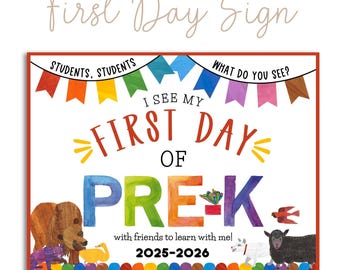 Pre-K First Day Sign: Brown Bear Inspired Photo Prop (Digital Download Canva Template