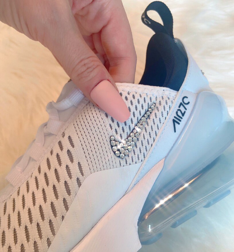 Swarovski Women's Nike Air Max 270 White & Black Sneakers | Etsy