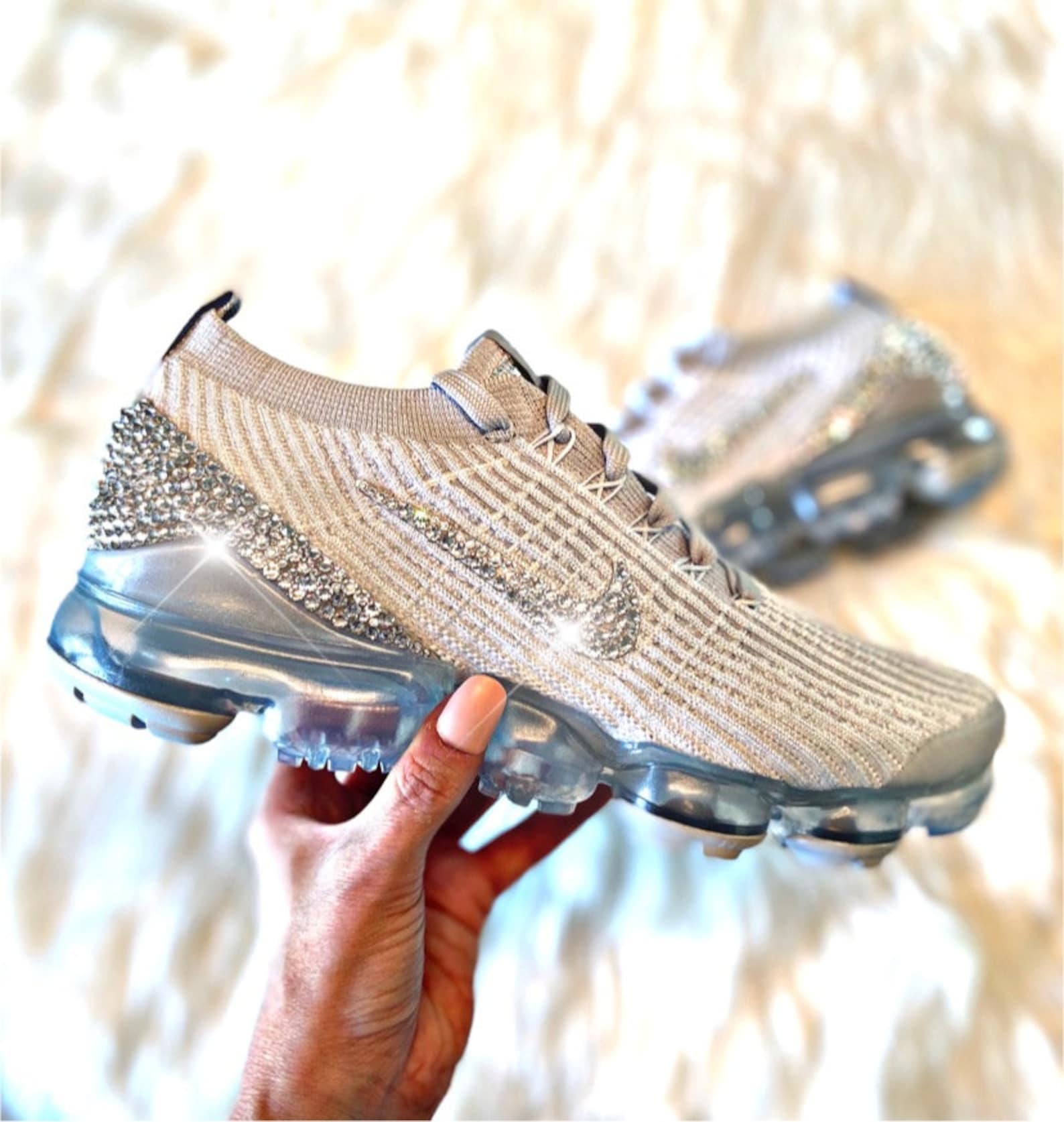 Swarovski Nike VaporMax Flyknit 3 White Silver Sneakers | Etsy