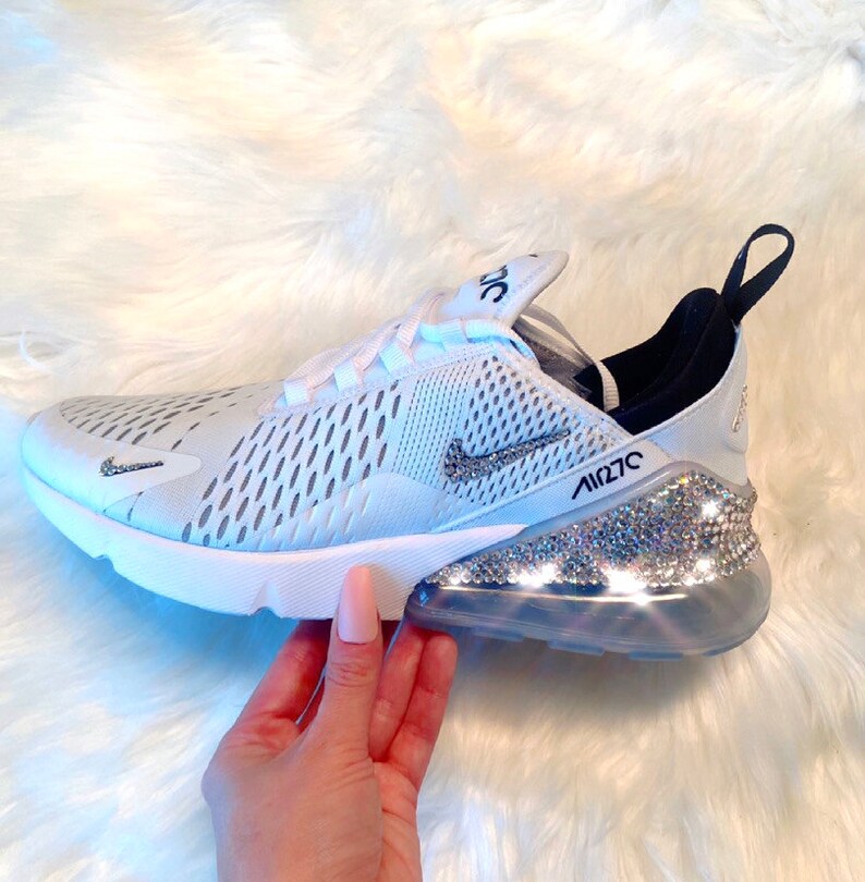 Swarovski Women's Nike Air Max 270 White & Black Sneakers - Etsy