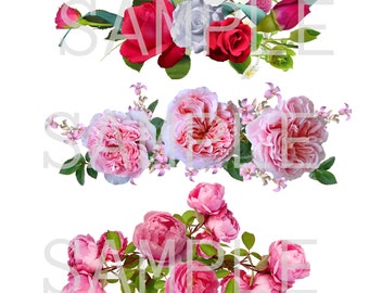Papel para álbum de recortes digital de arranjos de flores de rosa - Folha de colagem - Download instantâneo