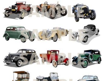 Vintage Car Digital Scrapbook Paper - Collage Sheet - Instant Download