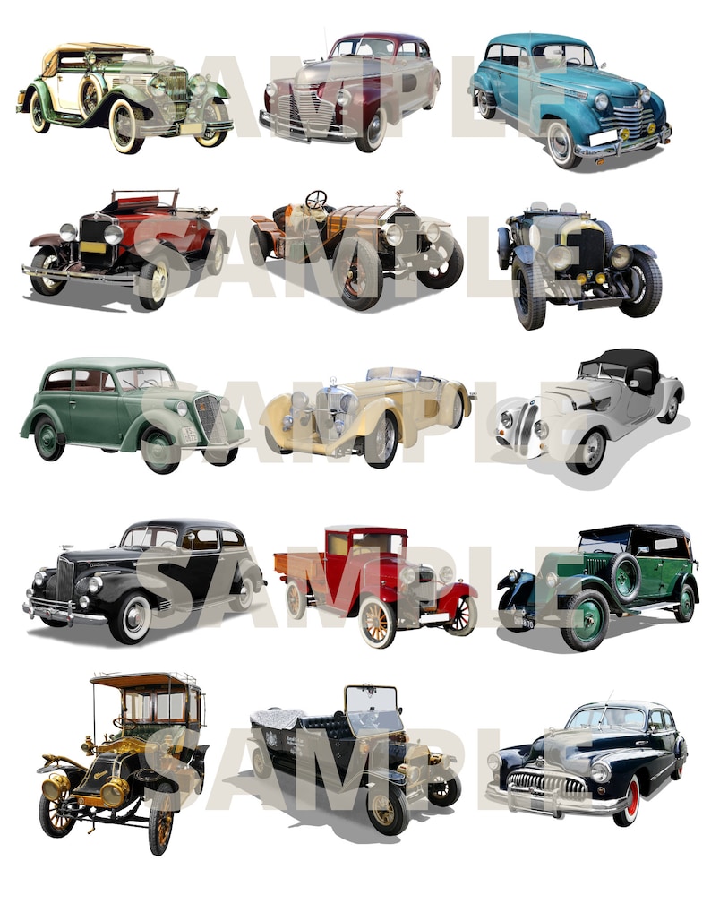 Vintage Car Digital Scrapbook Paper - Collage Sheet - Instant Download ...