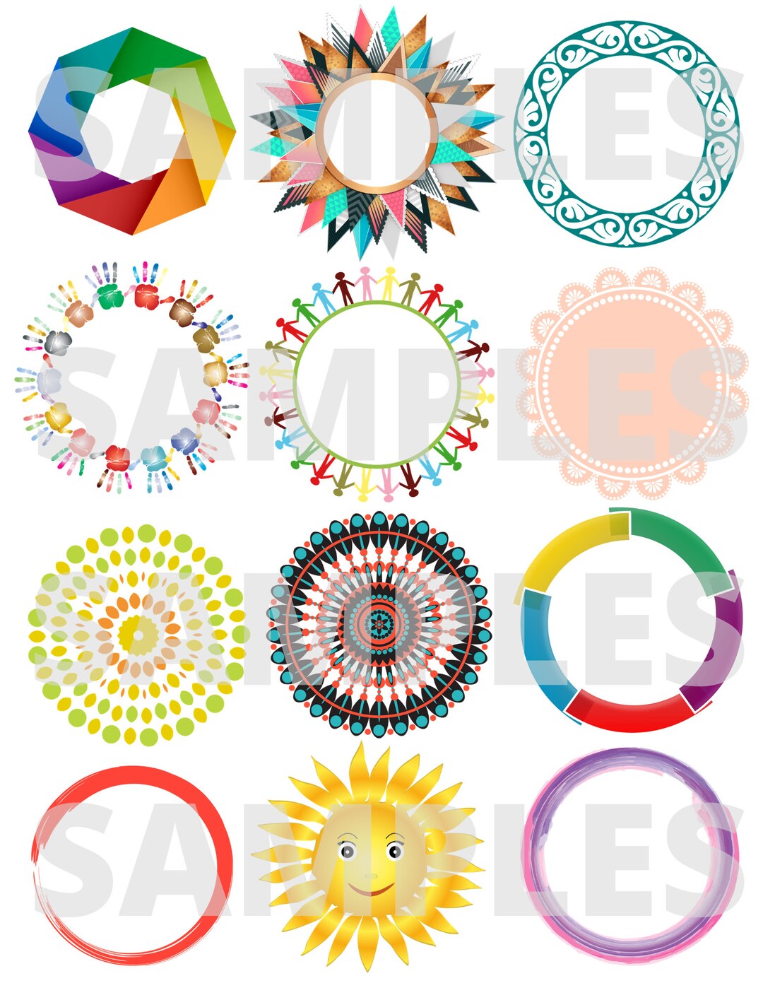 Circle Patterns Sheet Digital Scrapbook Paper - Collage Sheet ...