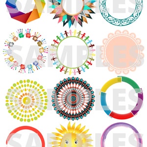 Circle Patterns Sheet Digital Scrapbook Paper - Collage Sheet - Coloring -Instant Download