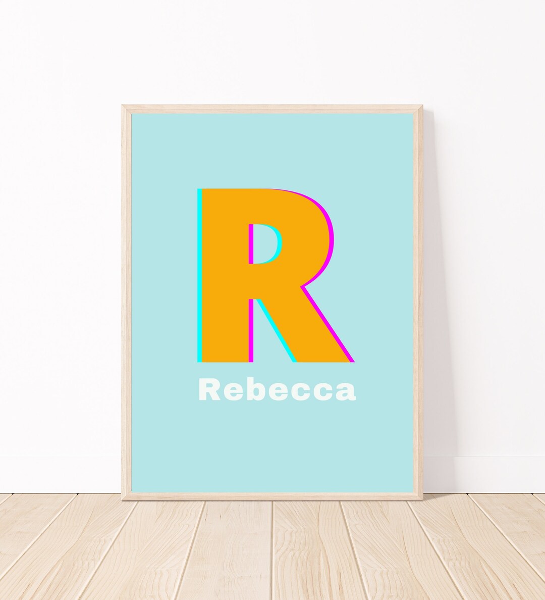 Neon Letter Wall Art Print, Minimalist Monogram Letter Poster, Initials
